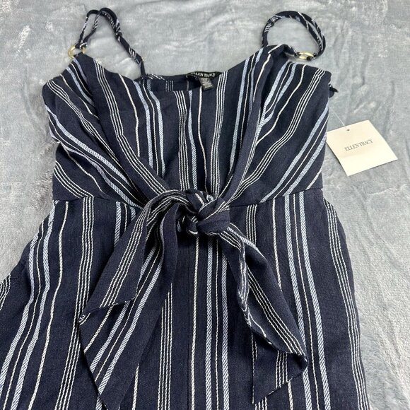 Ellen Tracy Tie Front Linen Blend Dress Size Small Navy White Stripe $129 NWT - Picture 8 of 16